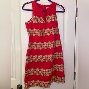 Lilly Pulitzer bright pink and gold Vneck dress, Size 2